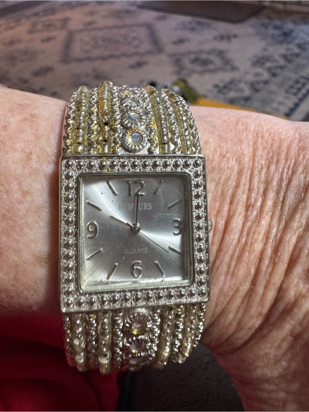 Working Studio Time Gold Crystal Rhinestone Cuff Watch ✨ New Battery!